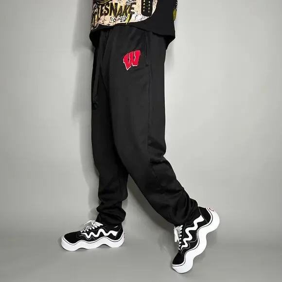 Vintage Y2K Wisconsin Badgers Sweatpants Mens XL Baggy Fit Jet Black Joggers - Picture 1 of 4